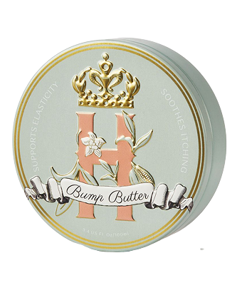 Royal Heir Botanicals tin of Bump Butter, green tin with a pink H with a golden crown